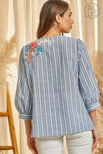 Load image into Gallery viewer, Curvy Girl Embroidery and Denim Striped Blouse
