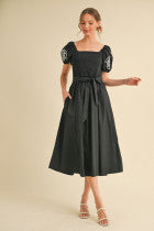 Short Puff Sleeve Dress w/Embroidery Sleeve..