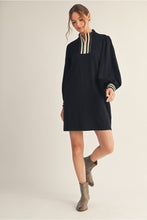 Load image into Gallery viewer, Long Sleeve Puff Sleeve Dress w/ quarter Zip
