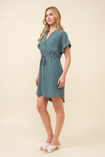 Load image into Gallery viewer, V-Neck Dolman Waist Cinch Midi Shirt Dress
