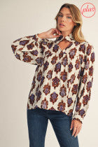 Load image into Gallery viewer, Long Sleeve Damask Print Top
