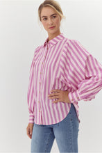 Load image into Gallery viewer, Bold Stripe Button Down w/ Balloon Sleeves.
