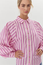 Load image into Gallery viewer, Bold Stripe Button Down w/ Balloon Sleeves.
