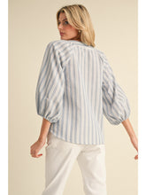 Load image into Gallery viewer, Striped Shirt W/ Eyelet Tie Neck Detail
