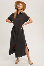 Load image into Gallery viewer, Charcoal button up maxi dress with pocket
