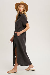 Charcoal button up maxi dress with pocket