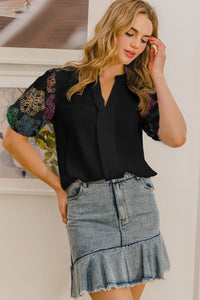 Embroidery Puff Sleeves Blouse