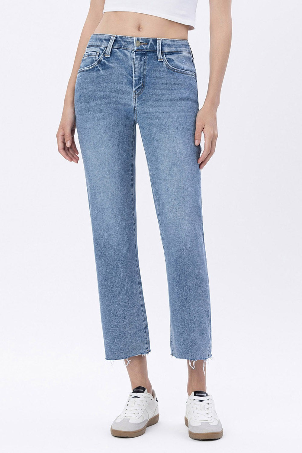 MId Rise Straight jeans with raw hem