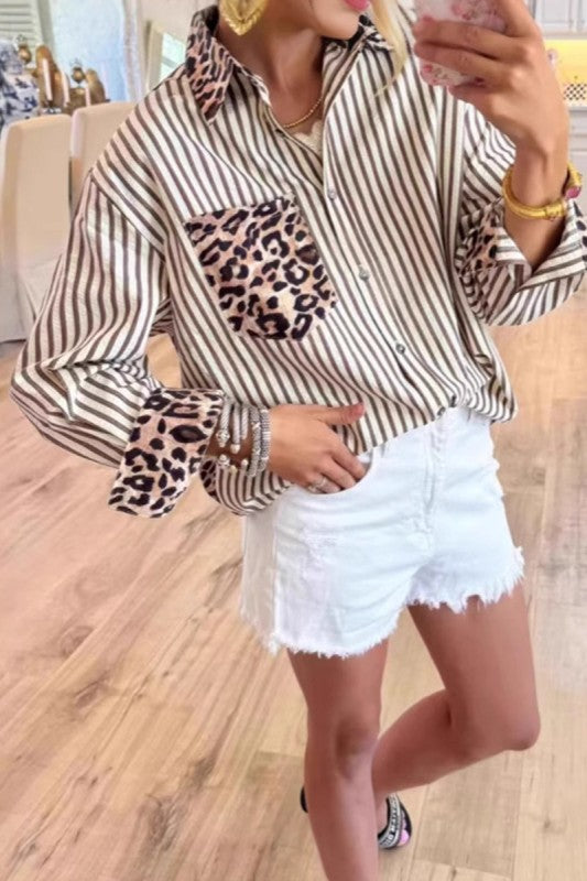 Mixed Pattern Leopard Patchwork Button Up.