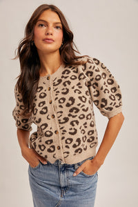 Animal Print Bubble Sleeve Sweater