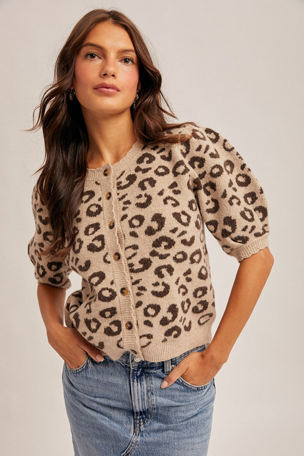 Animal Print Bubble Sleeve Sweater