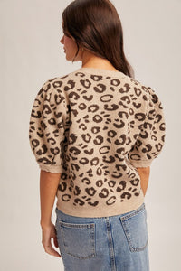 Animal Print Bubble Sleeve Sweater