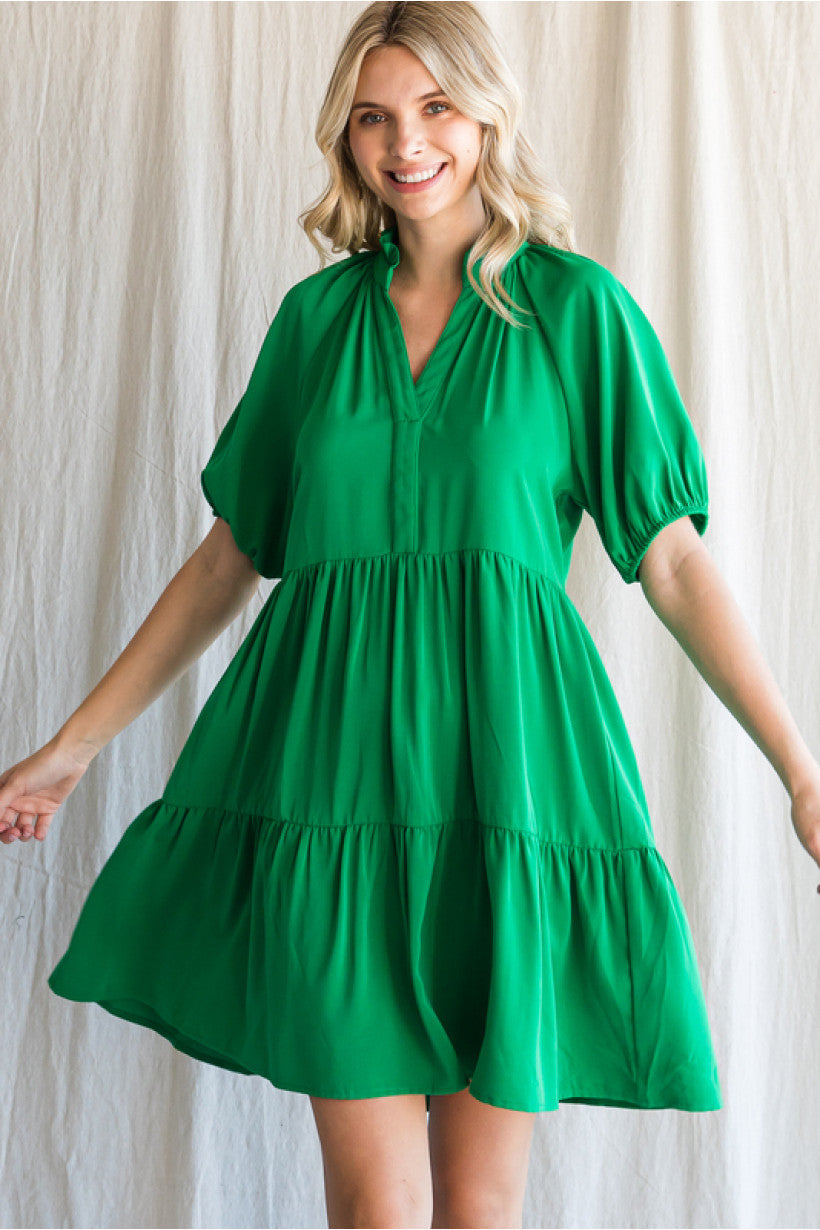 Kelly Green Dress w/ tiered  Skirt