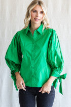 Load image into Gallery viewer, Green blouse with Tie Sleeves
