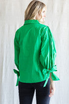 Load image into Gallery viewer, Green blouse with Tie Sleeves
