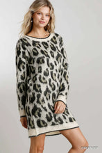 Load image into Gallery viewer, Animal Print Round Neck and Long Sleeve Dress Sweater
