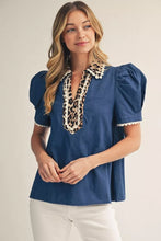Load image into Gallery viewer, Denim Shirt with Leopard accents
