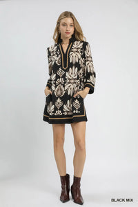 Baroque Floral Tunic Top with Gold Trim