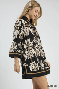 Baroque Floral Tunic Top with Gold Trim