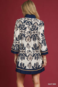Baroque Floral Tunic Top with Gold Trim