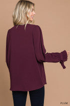 Soft Woven V-Neck Tie  Sleeve Top