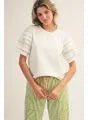 Load image into Gallery viewer, Lace accent short puff sleeves lovely solid top.
