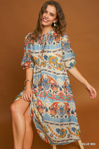 Border Print Midi Dress