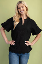 Load image into Gallery viewer, Textured Puff Sleeve Top w/Scalloped Hem
