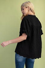 Load image into Gallery viewer, Textured Puff Sleeve Top w/Scalloped Hem
