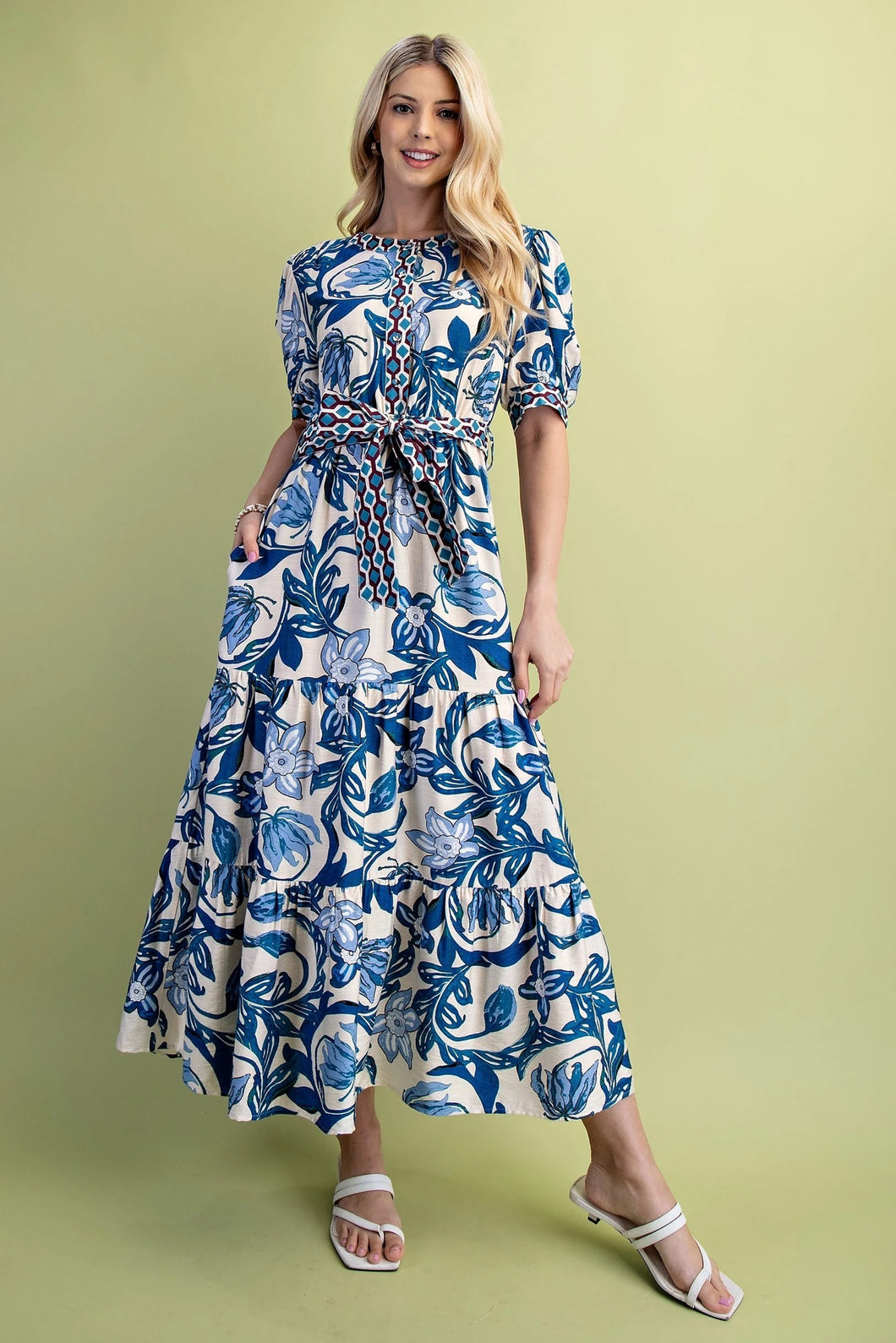 Floral Print Tiered w/Tie Waist