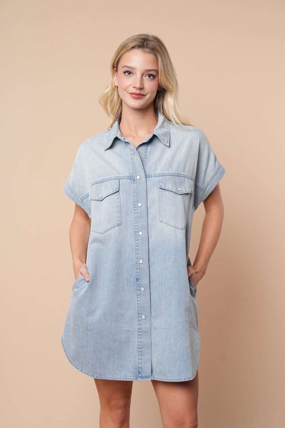 Denim Pearl Snap  Dress