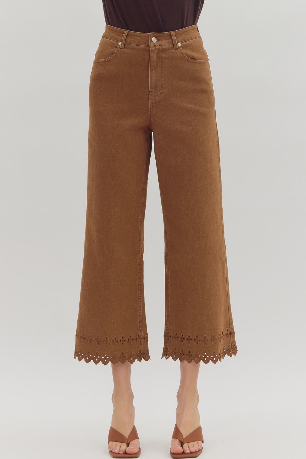 High Waist Ankle Pant w/ Floral Border Hem