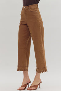 High Waist Ankle Pant w/ Floral Border Hem