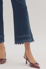 Load image into Gallery viewer, High Waist Ankle Pant with Embroidery Border Hem.
