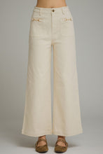 Load image into Gallery viewer, Solid wide leg pants featuring a zip-fly button front closure.
