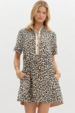 Leopard print short sleeve pullover mini dress