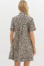 Leopard print short sleeve pullover mini dress