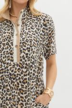 Leopard print short sleeve pullover mini dress