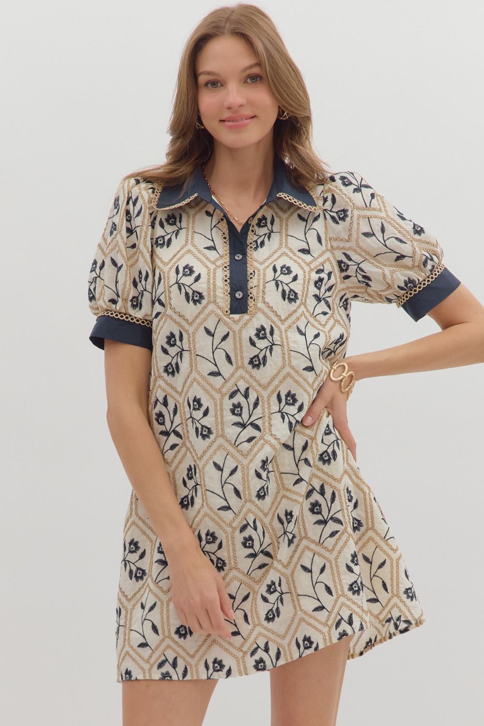 Floral Embroidery Short Sleeve Dress