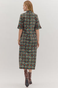 Geometric Print Short Sleeve Midi Dress