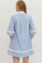 Load image into Gallery viewer, Striped Half Sleeve Mini Dress featuring contrast Trim and V-Neckline

