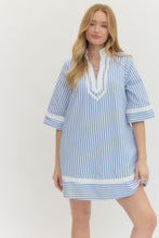 Load image into Gallery viewer, Striped Half Sleeve Mini Dress featuring contrast Trim and V-Neckline
