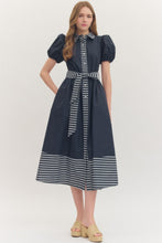 Load image into Gallery viewer, Solid Puff Sleeve Dress w/Striped Accent
