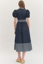 Load image into Gallery viewer, Solid Puff Sleeve Dress w/Striped Accent
