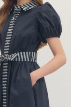 Load image into Gallery viewer, Solid Puff Sleeve Dress w/Striped Accent
