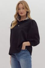 Load image into Gallery viewer, Ballooon Sleeve Top w/Striped Ruffle Neckline.
