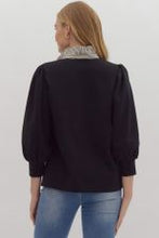 Load image into Gallery viewer, Ballooon Sleeve Top w/Striped Ruffle Neckline.
