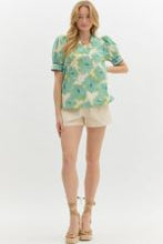 Load image into Gallery viewer, Floral Print Puff Sleeve w/ Ric Rac Trim
