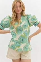 Load image into Gallery viewer, Floral Print Puff Sleeve w/ Ric Rac Trim
