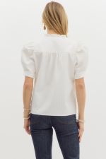 Solid textured short pleated sleeve top